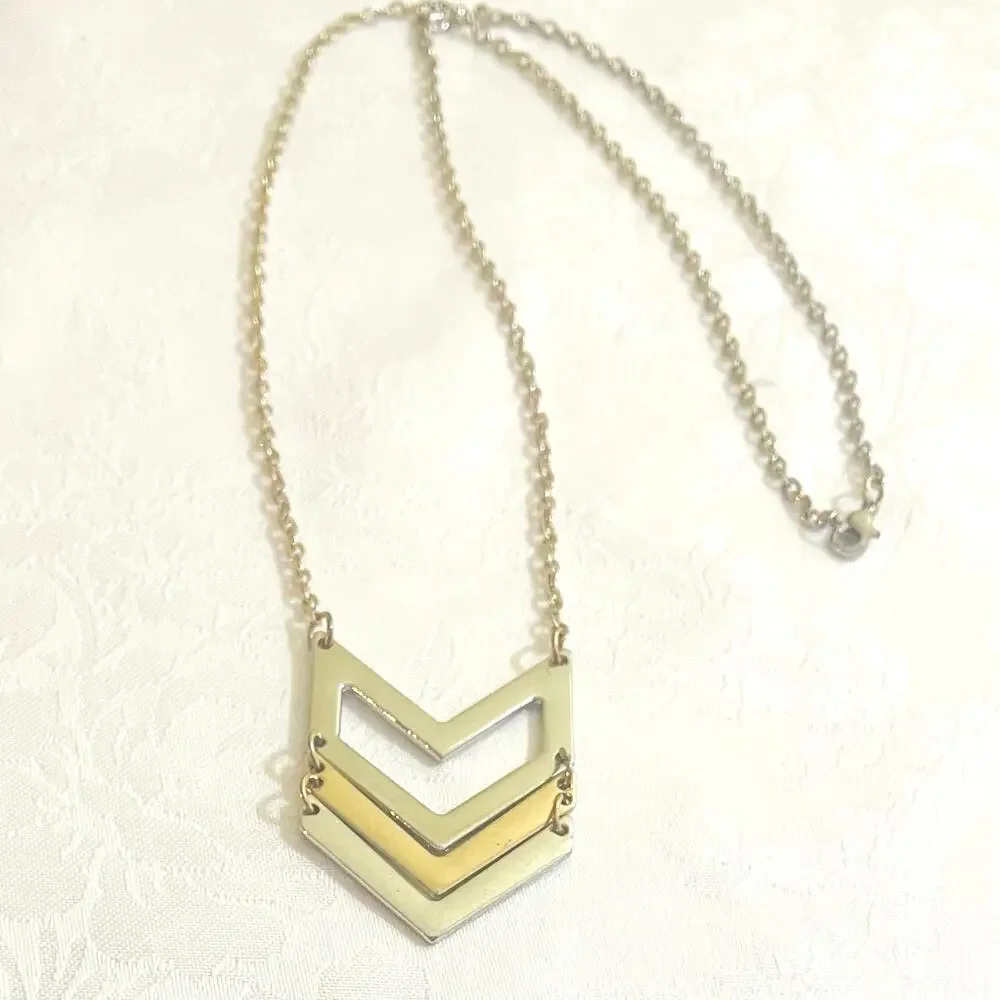 Vtg Chevron Geometric Pendant Necklace V Modernist Contemporary